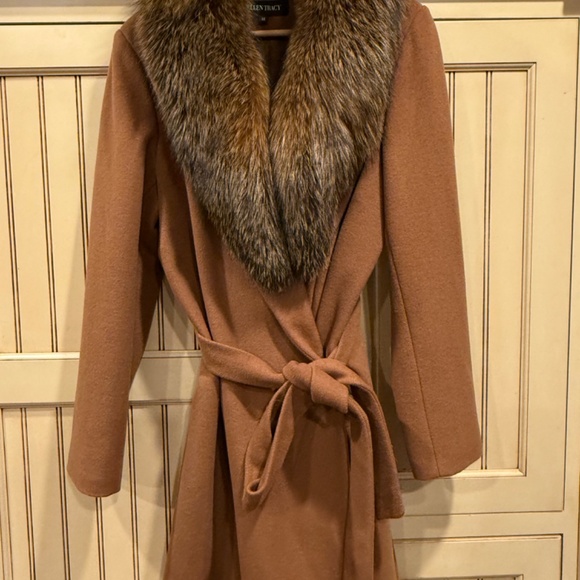 Ellen Tracy Fur Collar Wool Coat Size 14 - Picture 5 of 7